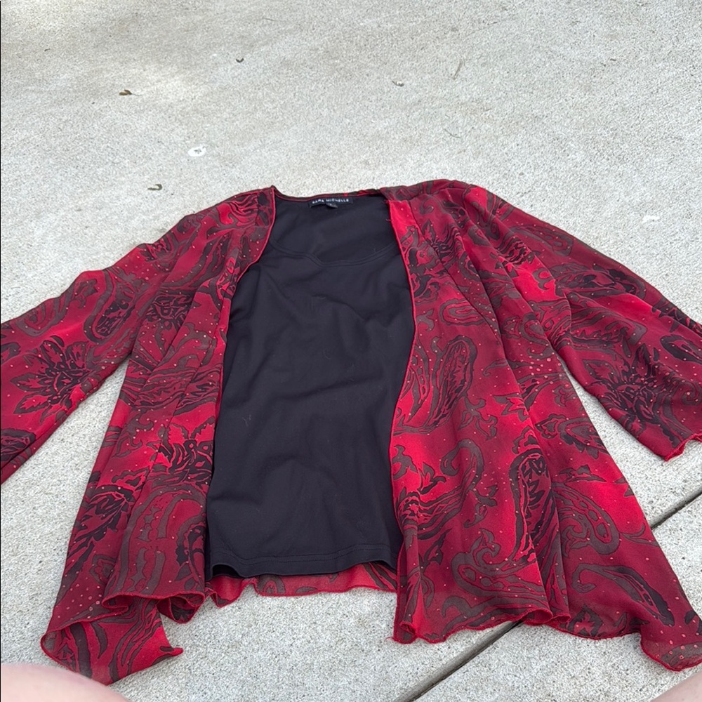 Red and Black Paisley Open Cardigan